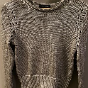 Banana Republic Silver Gray Shimmer Pullover Sweater Long Sleeves Rolled Neck, M